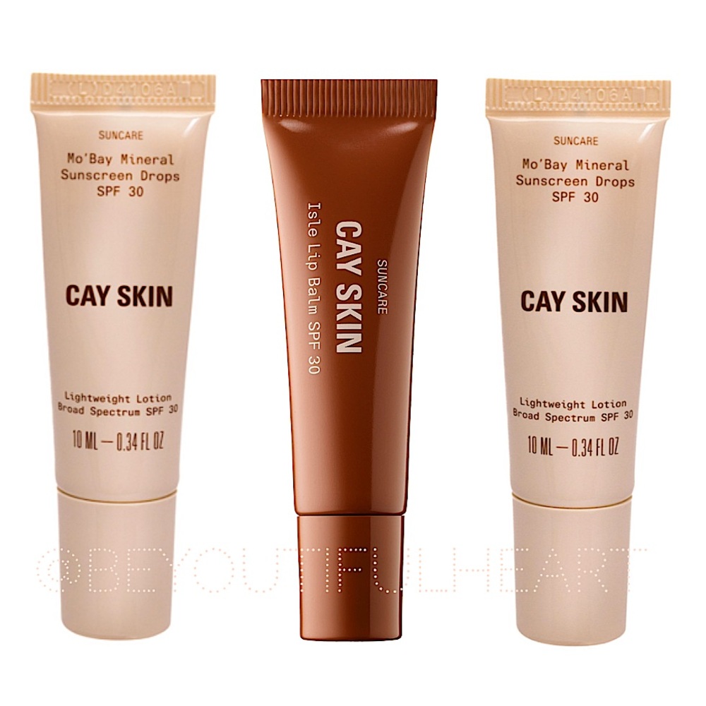 CAY SKIN Mo'Bay Mineral Sunscreen Drops SPF 30 and Isle Lip Balm SPF 30 Sun Set
